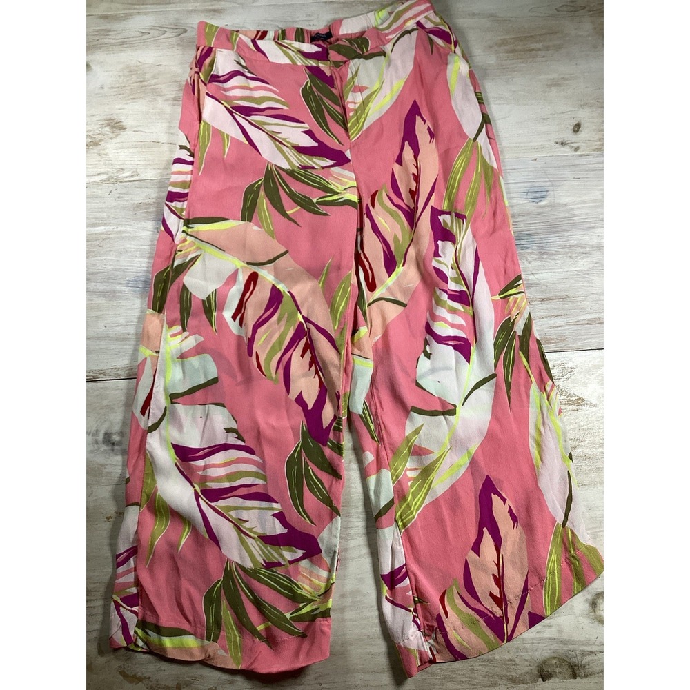 Kaari Blue Wide Leg Pants Pink With Green Leaves Women's Size Medium Beach